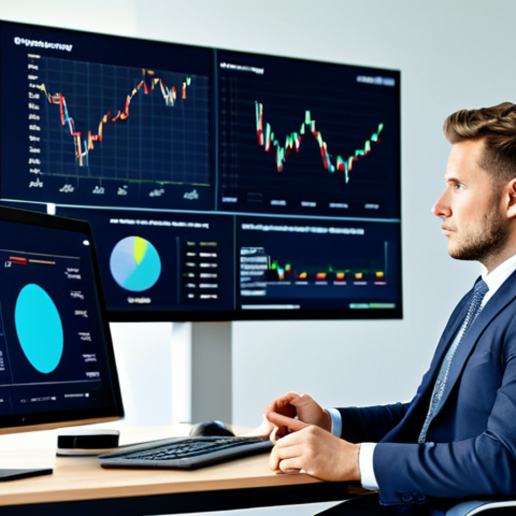 A professional procurement specialist, fully clothed in a modest business suit, sitting comfortably at a desk in a modern, well-lit office. Large digital screens behind them display complex data visualizations of global supply chains and market trends. The specialist has a calm and focused expression, reflecting data-driven decision-making and efficiency, demonstrating how technology reduces stress. Perfect anatomy, correct proportions, natural pose, well-formed hands, proper finger count, natural body proportions. Safe for work, appropriate content, fully clothed, professional, high quality, photorealistic.